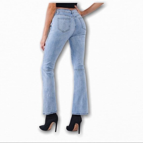 - High Waisted Denim Lace Up Bell  Bottom Je… - Picture 5 of 7